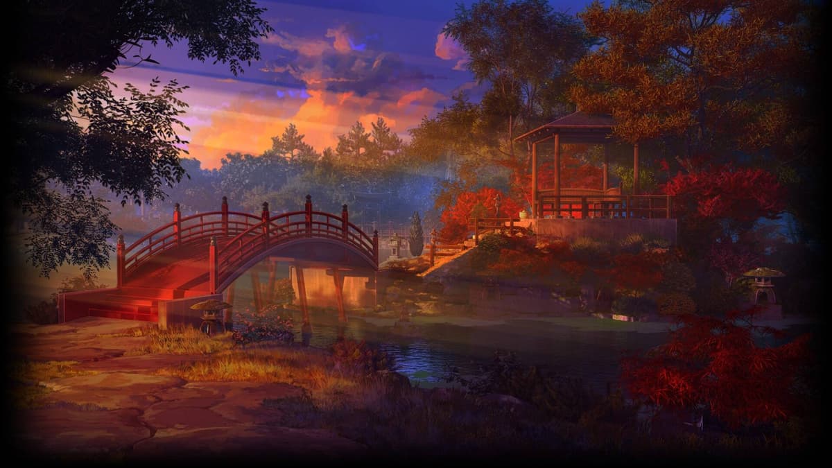Sunset in a Japanese garden