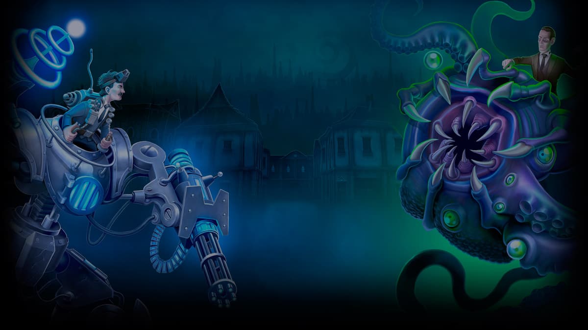 Tesla vs Lovecraft metal vs tentacles background