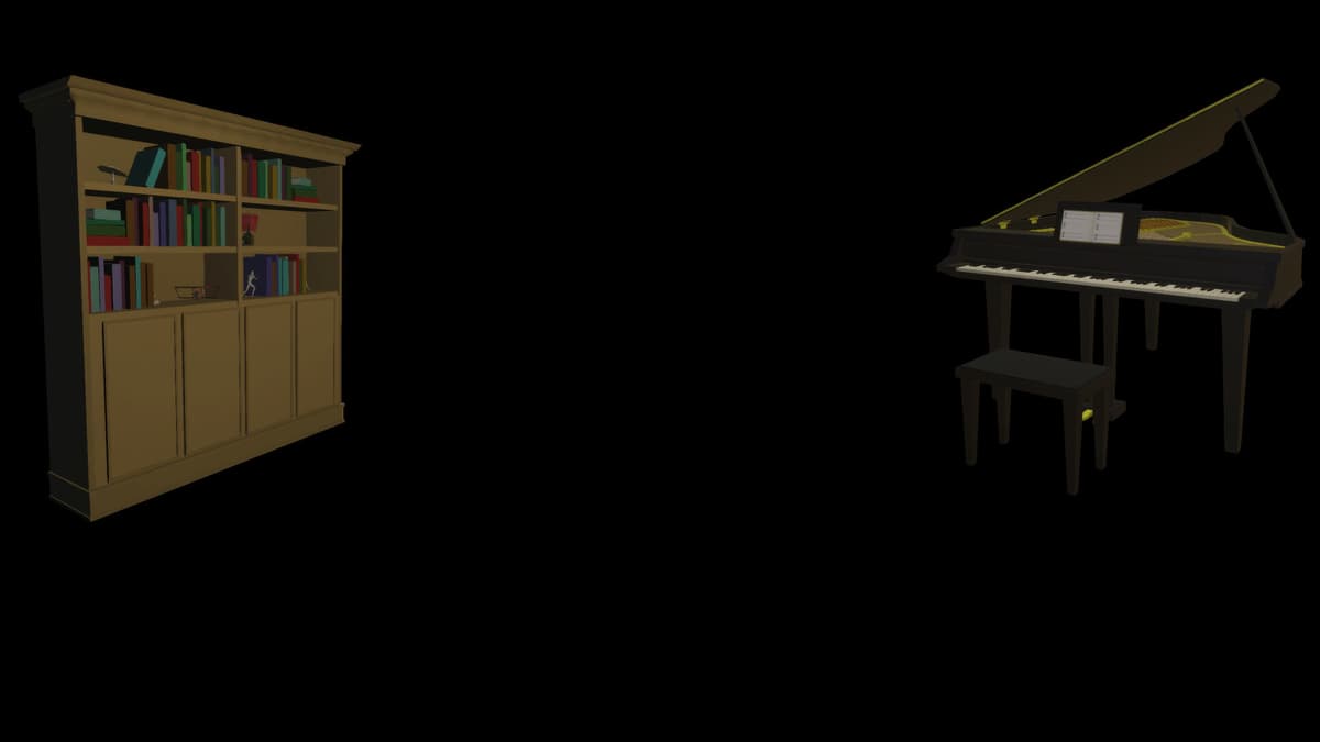 Piano and Bookcase