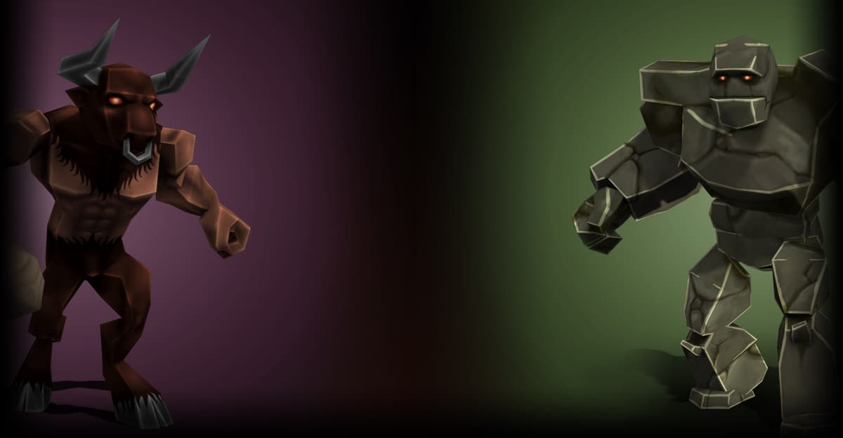 Minotaur and Rock Golem